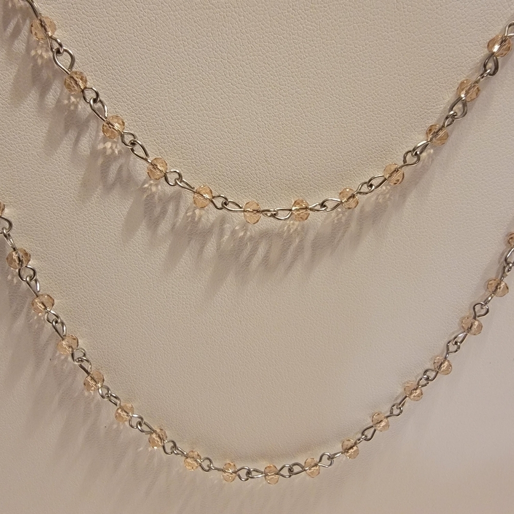 Silvertone and Champagne Acrylic Bead Necklace Ultra Long - Picture 2 of 3